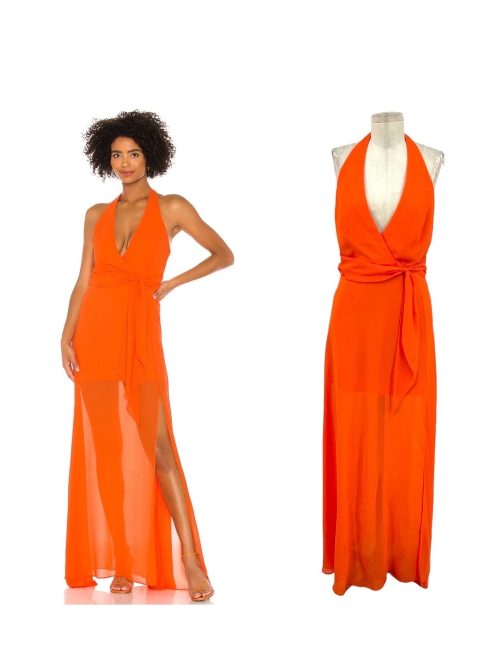 NBD Orange Halter Maxi Dress with Side Tie Revolve